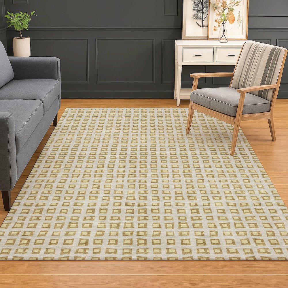 Luxury Washable Indoor/Outdoor The Reserve Gold 8' x 10' Rug. Picture 5