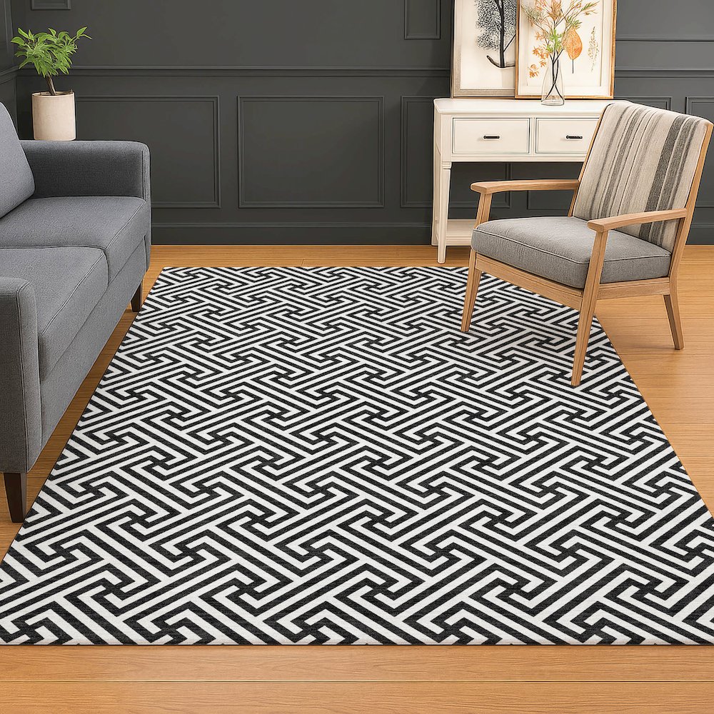 Luxury Washable Indoor/Outdoor The Reserve Black 8' x 10' Rug. Picture 5