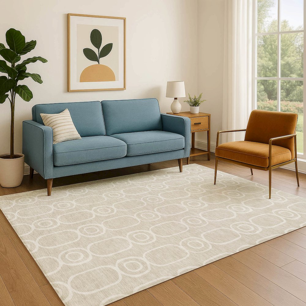 Luxury Washable Indoor/Outdoor The Reserve Beige 8' x 10' Rug. Picture 6