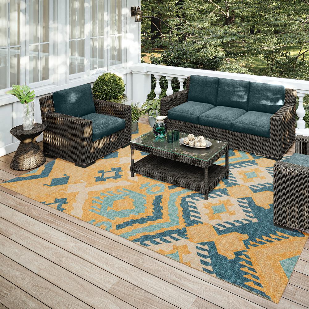 Yuma Yellow Bohemian Ikat 5' x 7'6" Area Rug Yellow AYU32. Picture 1