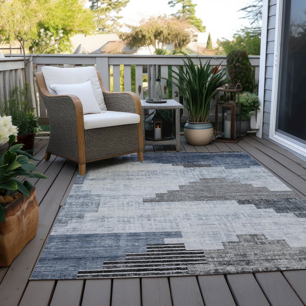 Machine Washable Indoor/Outdoor Chantille Blue 9' x 12' Rug. Picture 8