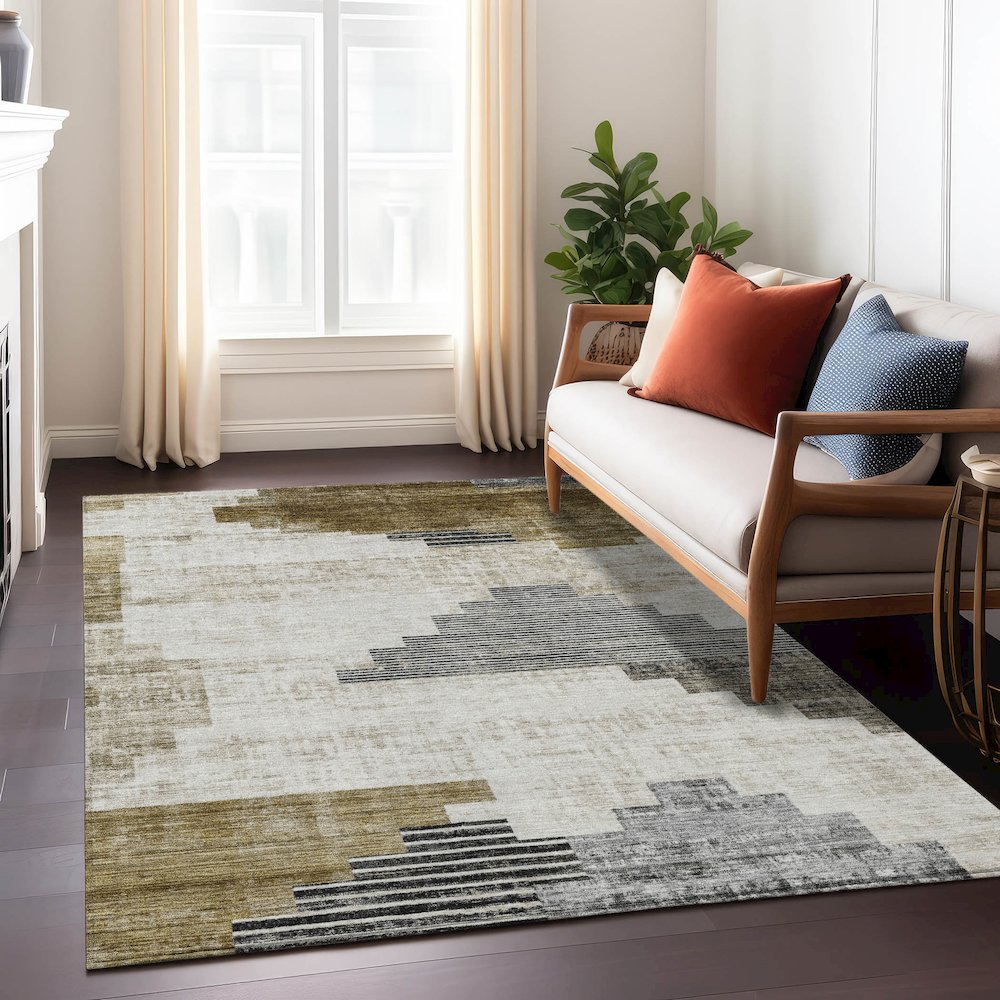 Machine Washable Indoor/Outdoor Chantille Brown 9' x 12' Rug. Picture 6