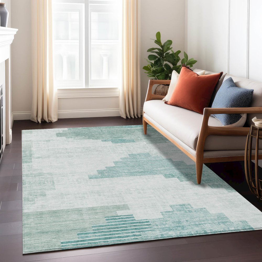 Machine Washable Indoor/Outdoor Chantille Teal 9' x 12' Rug. Picture 6