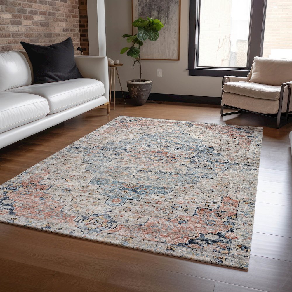 Machine Washable Indoor/Outdoor Chantille Beige 9' x 12' Rug. Picture 5