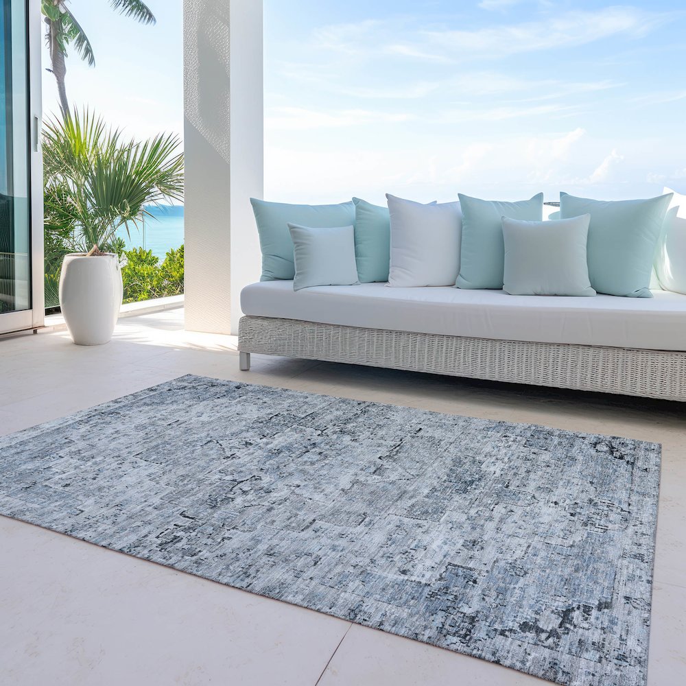 Machine Washable Indoor/Outdoor Chantille Sky 9' x 12' Rug. Picture 7