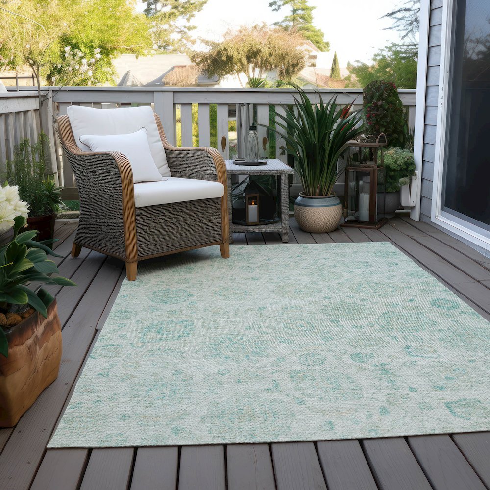 Machine Washable Indoor/Outdoor Chantille Turquoise 9' x 12' Rug. Picture 8
