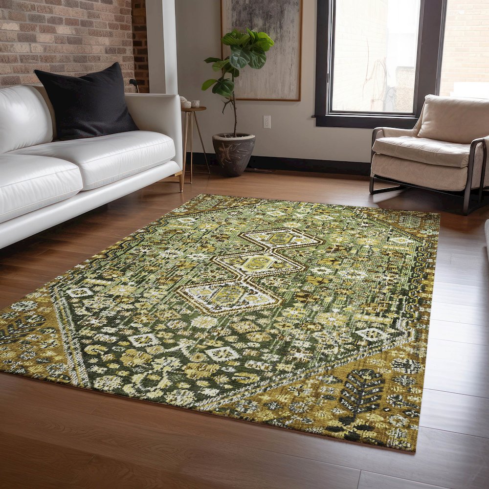 Machine Washable Indoor/Outdoor Chantille Olive 9' x 12' Rug. Picture 5