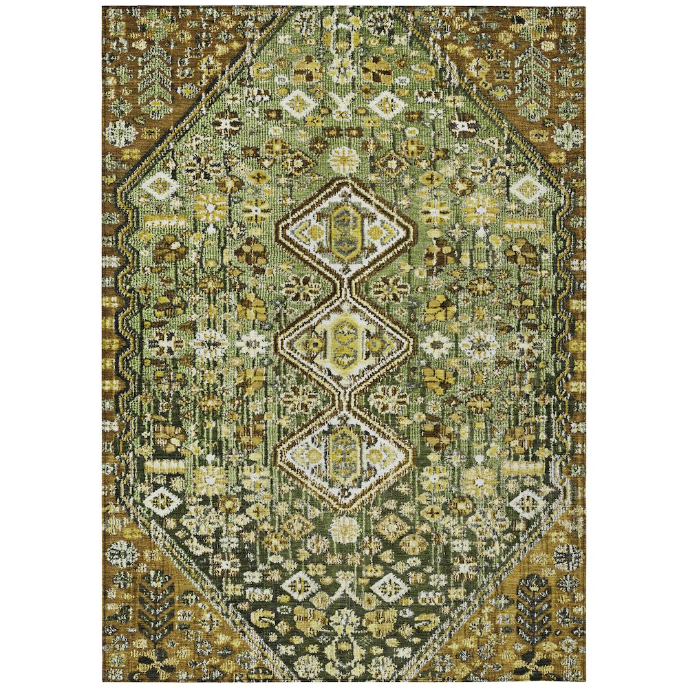 Machine Washable Indoor/Outdoor Chantille Olive 9' x 12' Rug. Picture 1