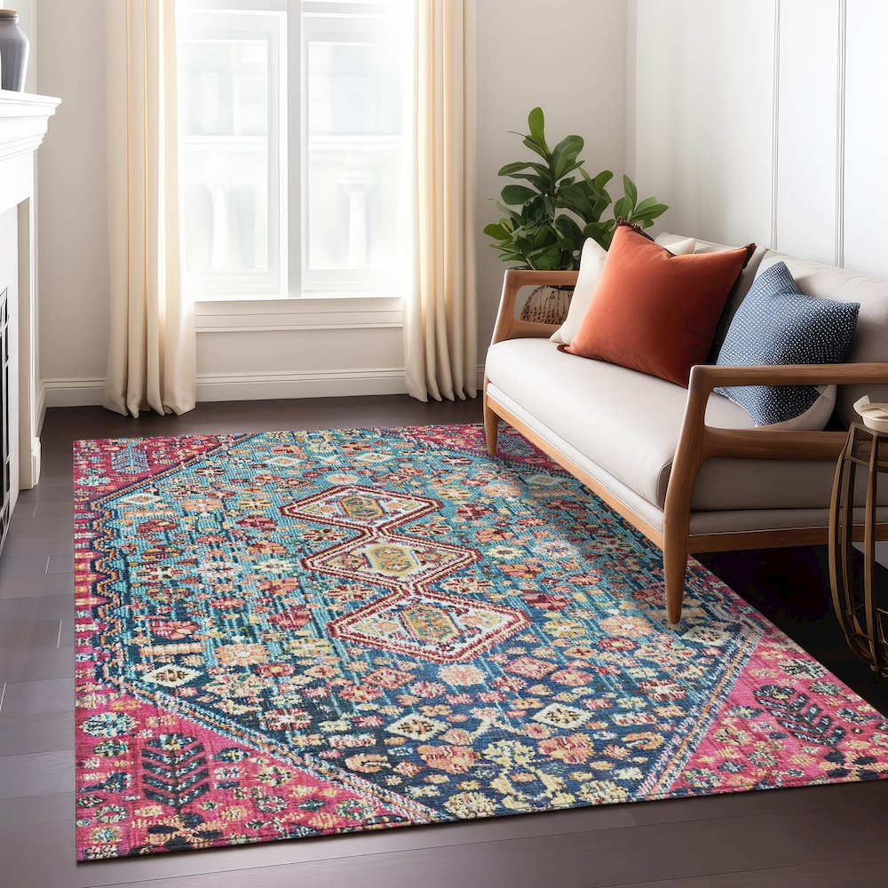 Machine Washable Indoor/Outdoor Chantille Teal 9' x 12' Rug. Picture 6