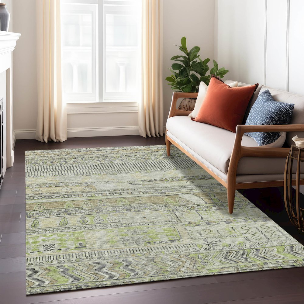 Machine Washable Indoor/Outdoor Chantille Beige 9' x 12' Rug. Picture 6