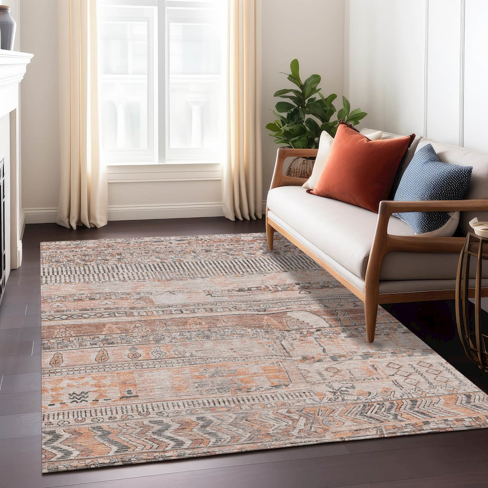 Machine Washable Indoor/Outdoor Chantille Terracotta 9' x 12' Rug. Picture 6