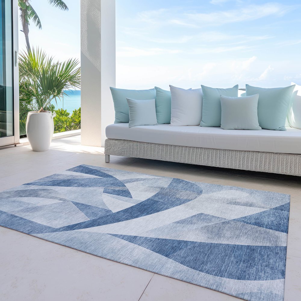Machine Washable Indoor/Outdoor Chantille Denim 9' x 12' Rug. Picture 7