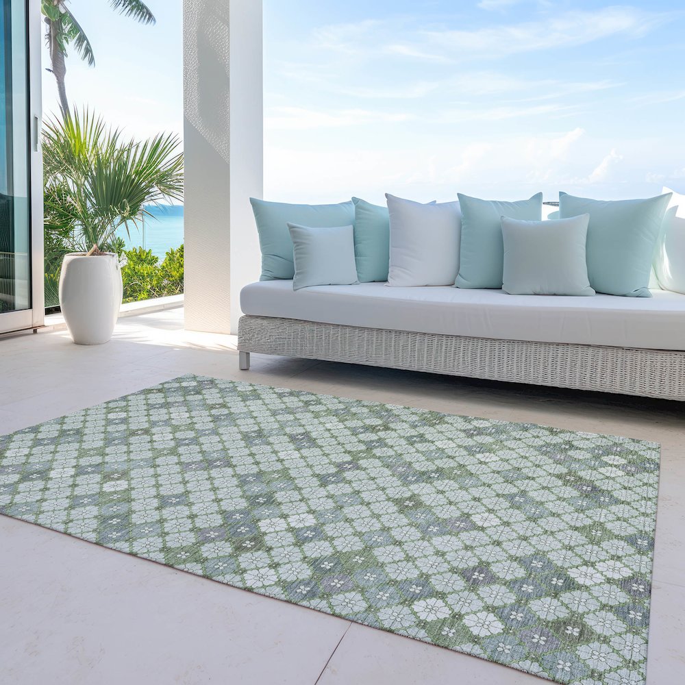Machine Washable Indoor/Outdoor Chantille Mint 9' x 12' Rug. Picture 7