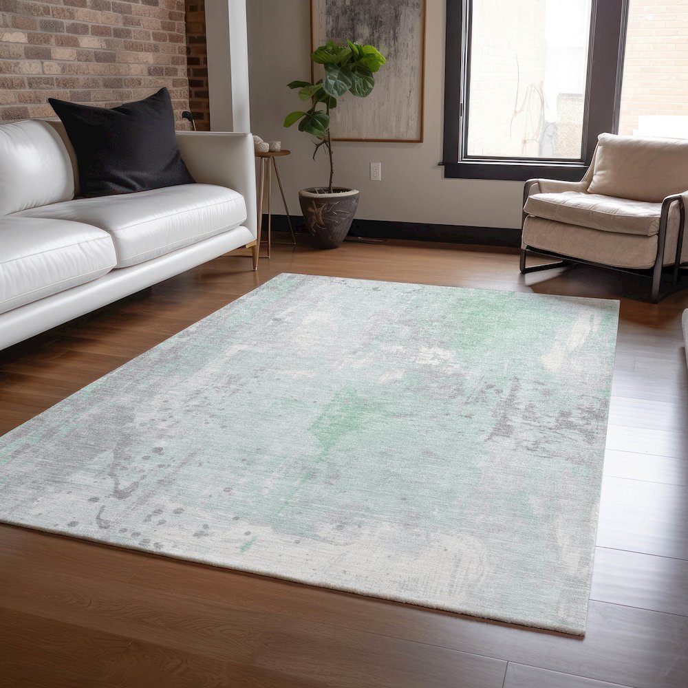 Machine Washable Indoor/Outdoor Chantille Mint 9' x 12' Rug. Picture 5