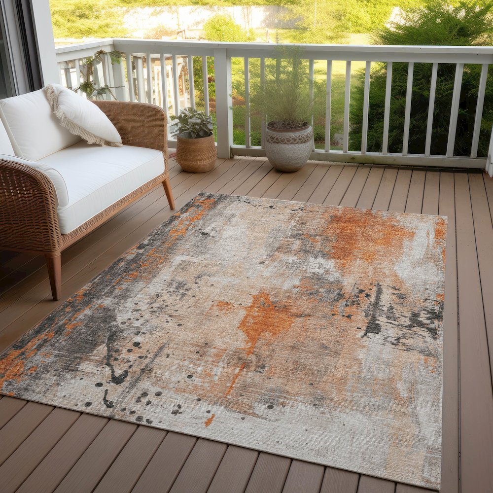 Machine Washable Indoor/Outdoor Chantille Orange 9' x 12' Rug. Picture 7