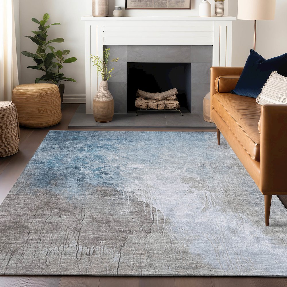 Machine Washable Indoor/Outdoor Chantille Denim 9' x 12' Rug. Picture 5