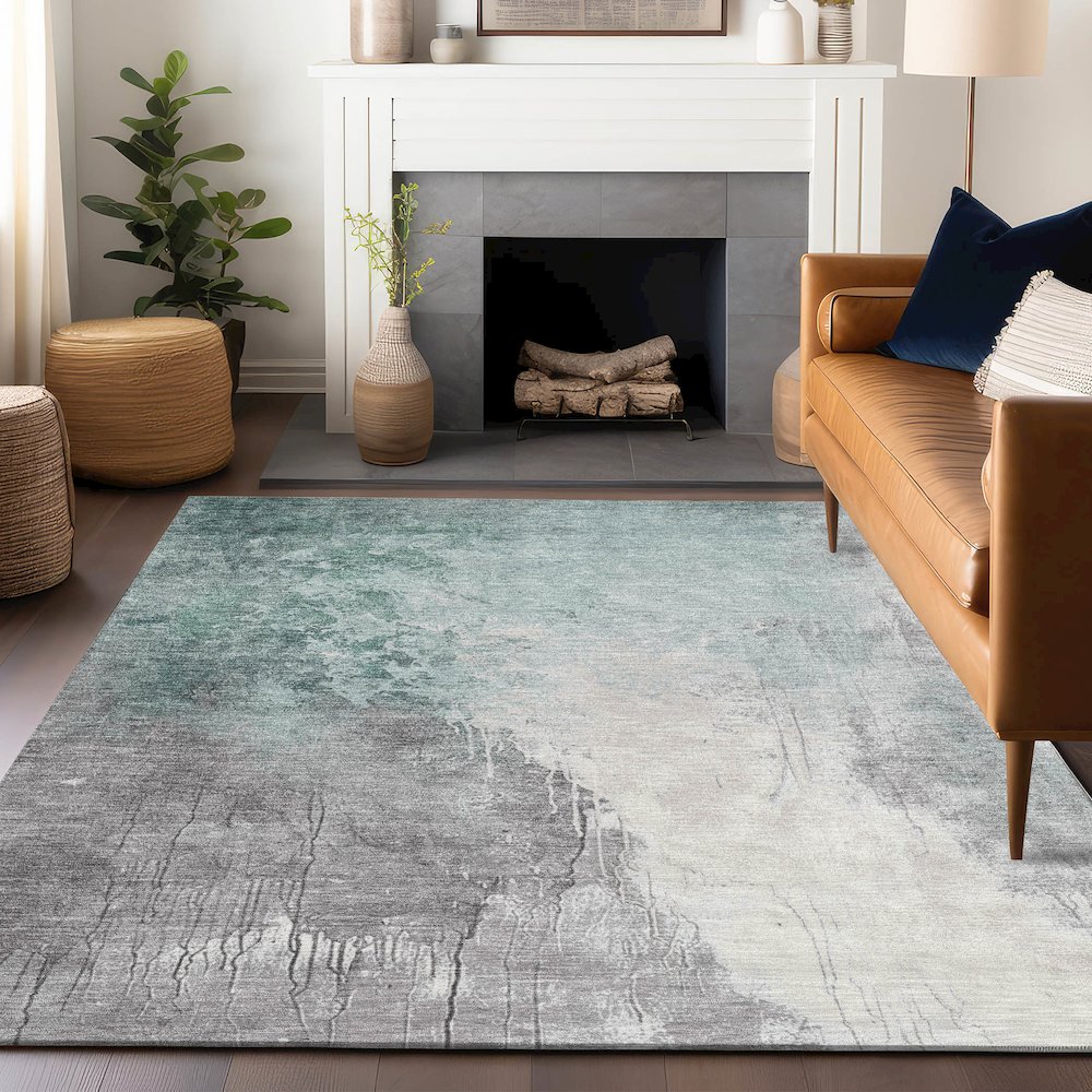Machine Washable Indoor/Outdoor Chantille Seafoam 9' x 12' Rug. Picture 5