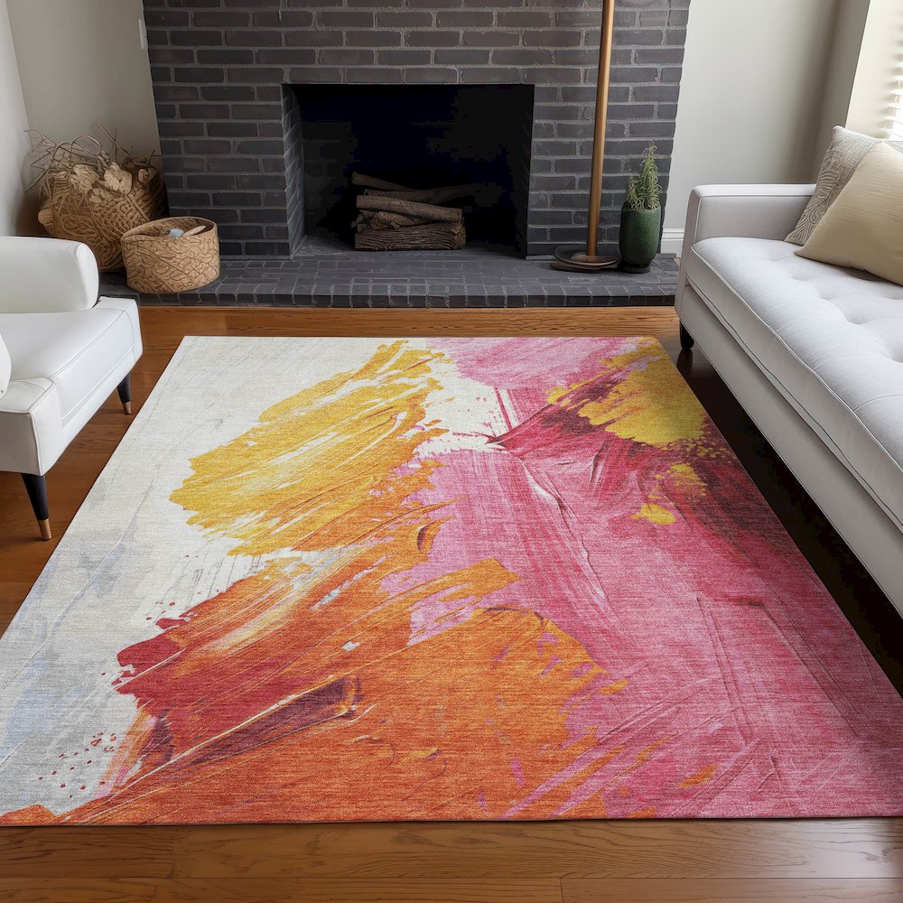 Machine Washable Indoor/Outdoor Chantille Blush 9' x 12' Rug. Picture 6