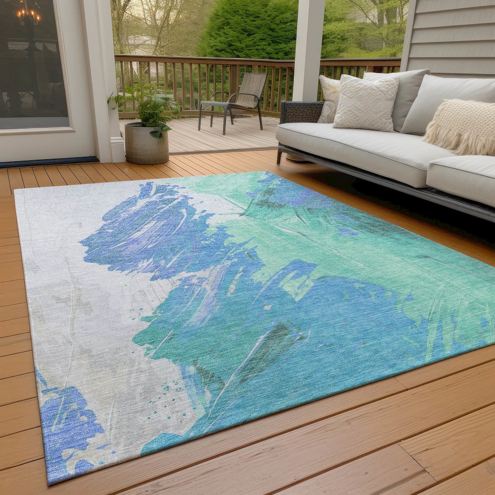 Machine Washable Indoor/Outdoor Chantille Seafoam 9' x 12' Rug. Picture 8
