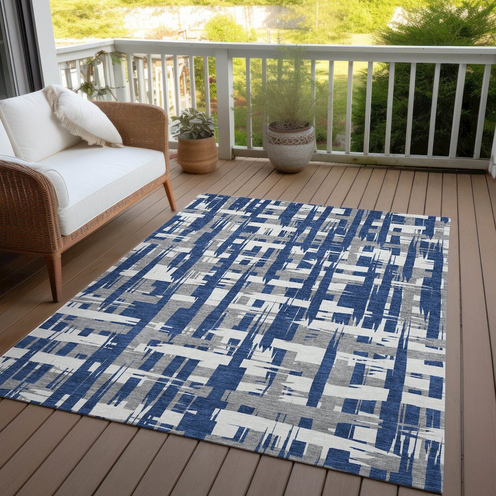 Machine Washable Indoor/Outdoor Chantille Navy 9' x 12' Rug. Picture 7