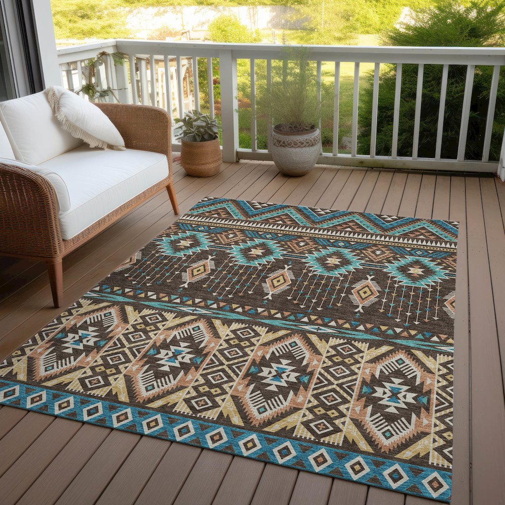 Machine Washable Indoor/Outdoor Chantille Brown 9' x 12' Rug. Picture 7