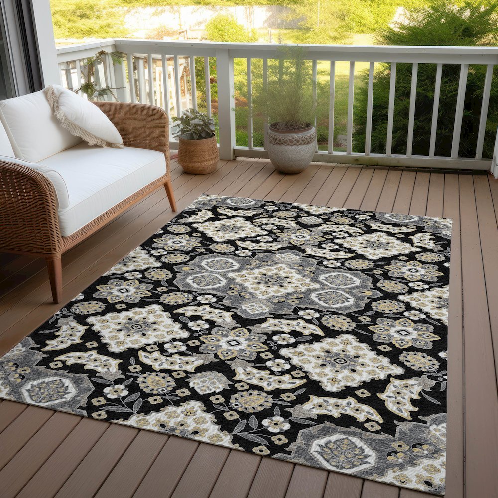 Machine Washable Indoor/Outdoor Chantille Black 9' x 12' Rug. Picture 7