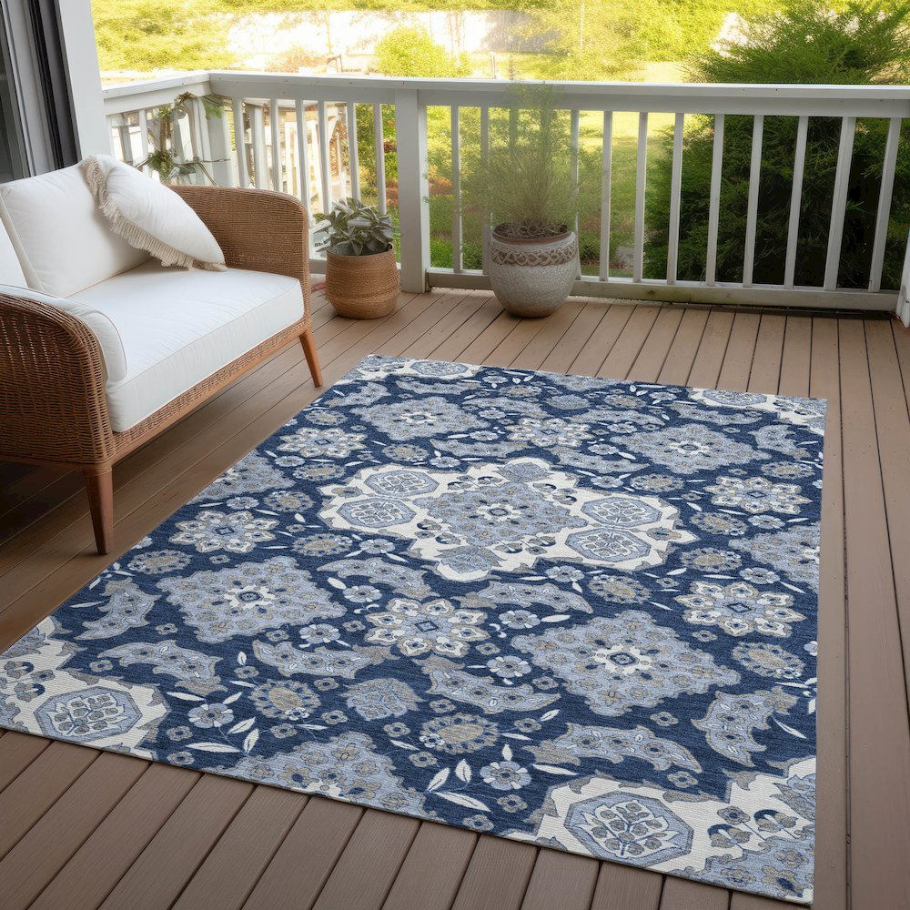 Machine Washable Indoor/Outdoor Chantille Blue 9' x 12' Rug. Picture 7
