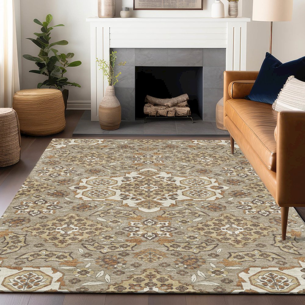 Machine Washable Indoor/Outdoor Chantille Taupe 9' x 12' Rug. Picture 5
