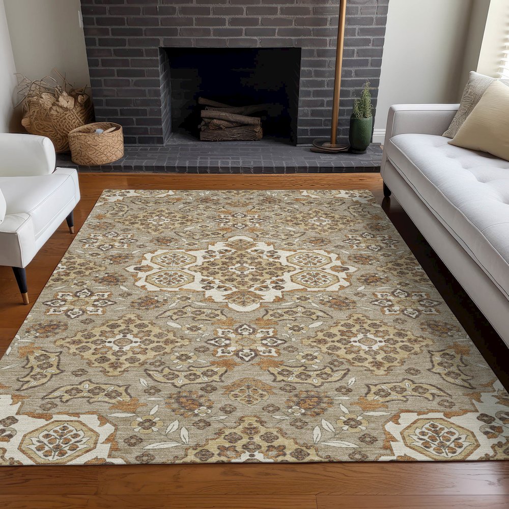Machine Washable Indoor/Outdoor Chantille Taupe 9' x 12' Rug. Picture 6