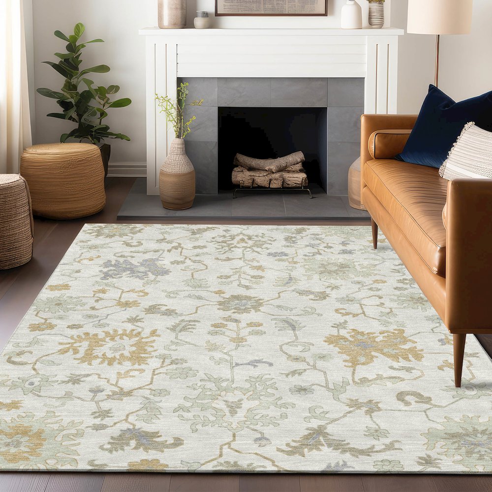 Machine Washable Indoor/Outdoor Chantille Ivory 9' x 12' Rug. Picture 5