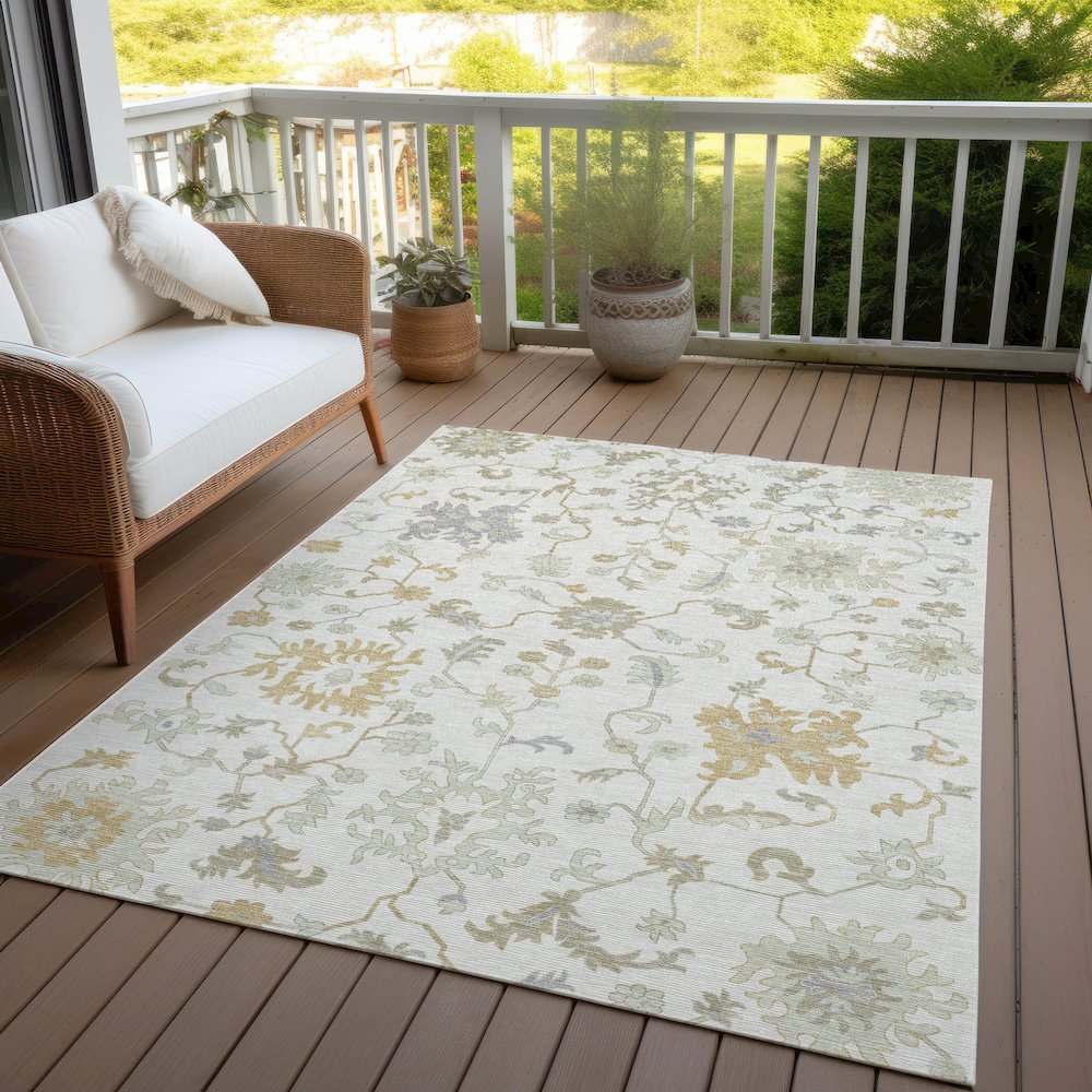 Machine Washable Indoor/Outdoor Chantille Ivory 9' x 12' Rug. Picture 7