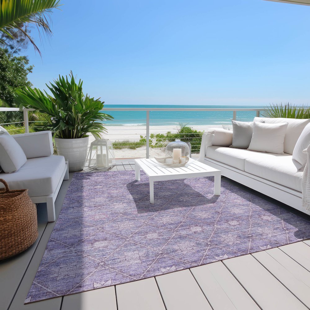 Machine Washable Indoor/Outdoor Chantille Purple 9' x 12' Rug. Picture 8