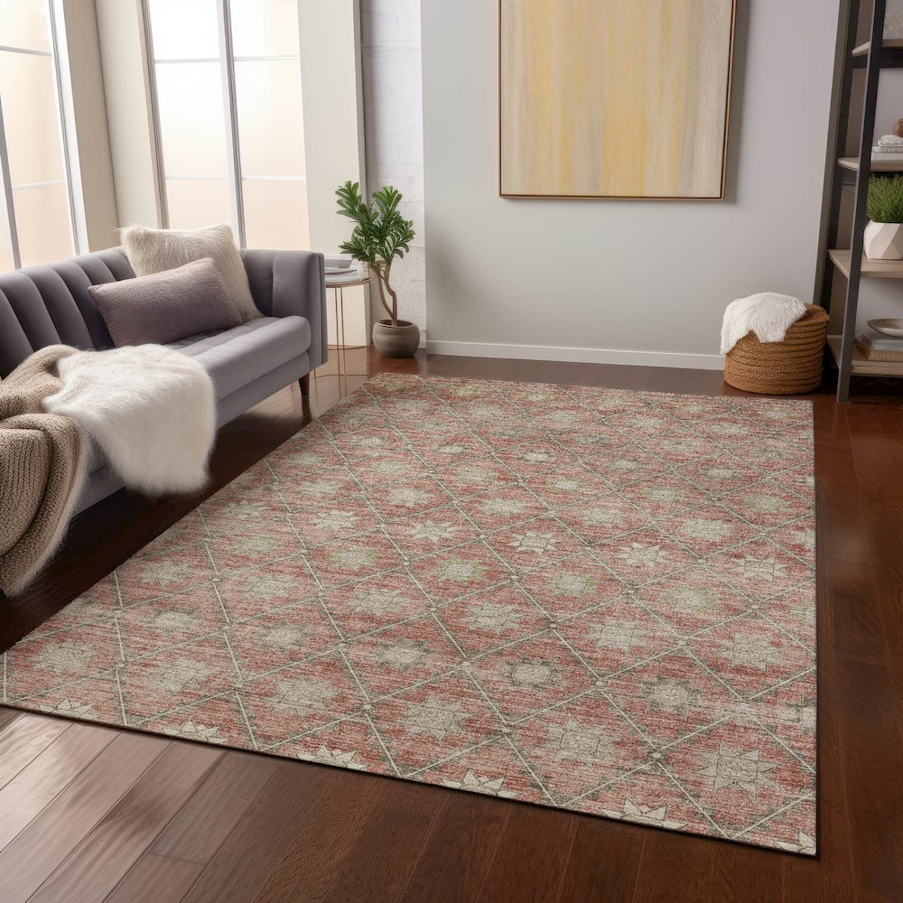 Machine Washable Indoor/Outdoor Chantille Terracotta 9' x 12' Rug. Picture 6
