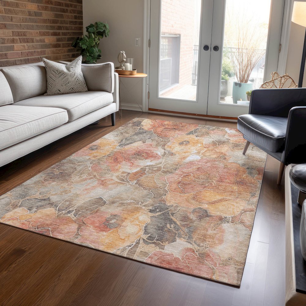 Machine Washable Indoor/Outdoor Chantille Peach 9' x 12' Rug. Picture 5