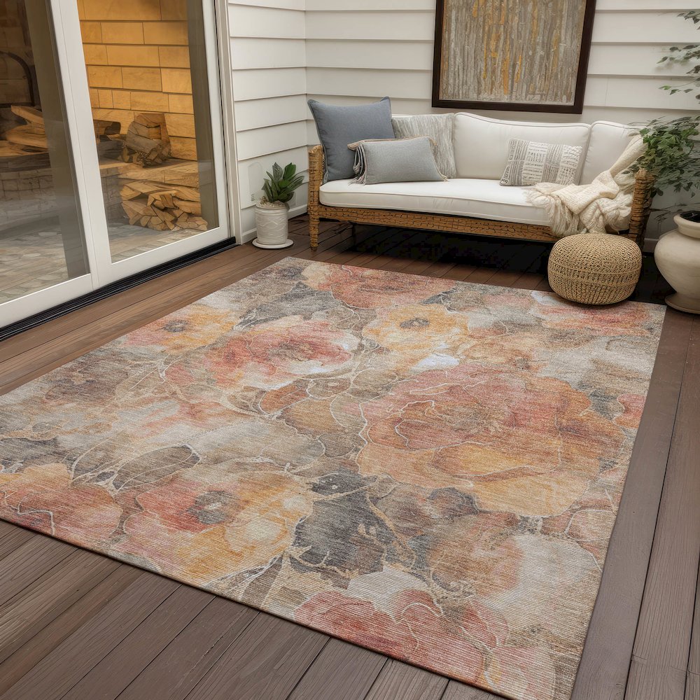 Machine Washable Indoor/Outdoor Chantille Peach 9' x 12' Rug. Picture 7