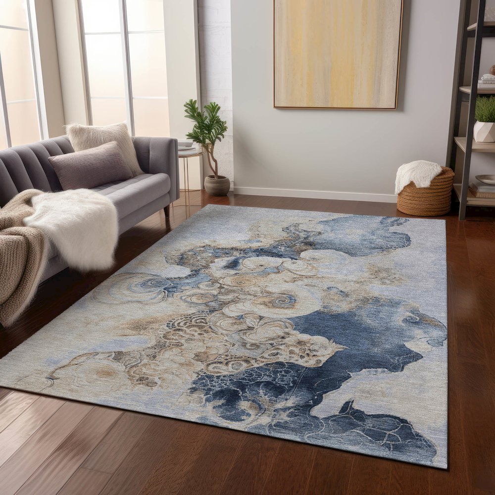 Machine Washable Indoor/Outdoor Chantille Denim 9' x 12' Rug. Picture 6