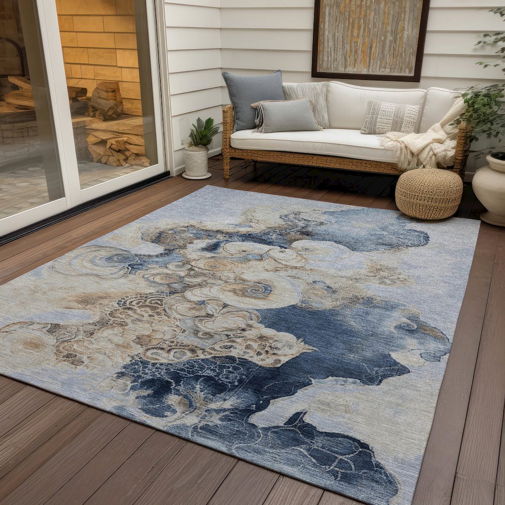 Machine Washable Indoor/Outdoor Chantille Denim 9' x 12' Rug. Picture 7