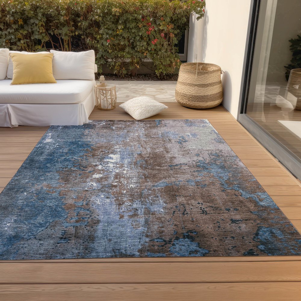 Machine Washable Indoor/Outdoor Chantille Brown 9' x 12' Rug. Picture 8