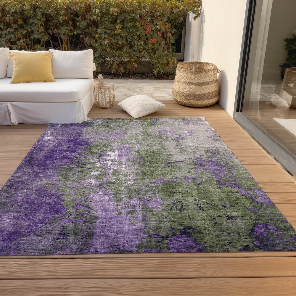 Machine Washable Indoor/Outdoor Chantille Olive 9' x 12' Rug. Picture 8