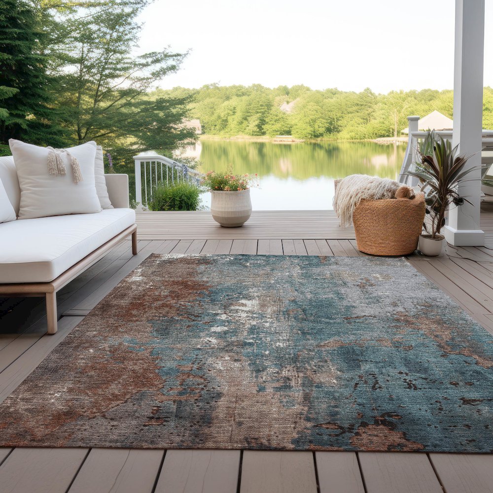 Machine Washable Indoor/Outdoor Chantille Paprika 9' x 12' Rug. Picture 7