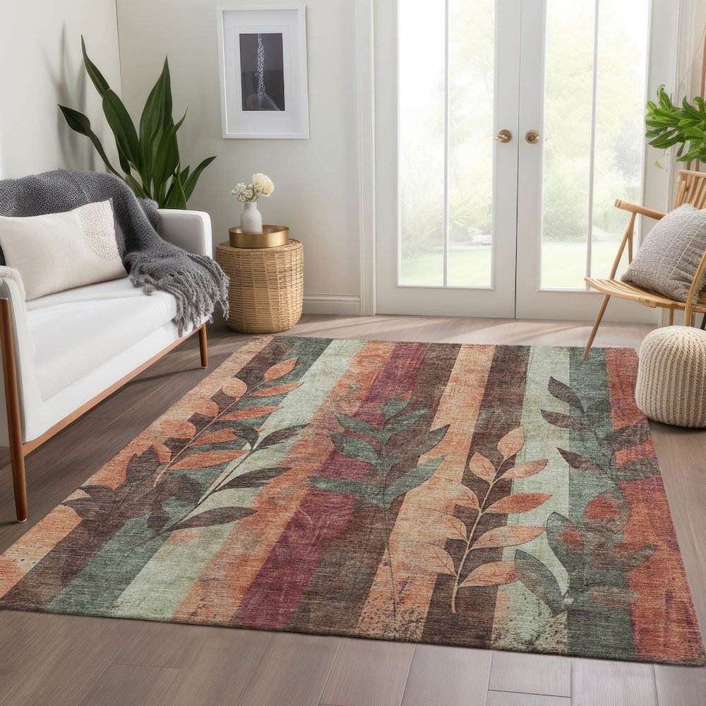 Machine Washable Indoor/Outdoor Chantille Terracotta 9' x 12' Rug. Picture 6