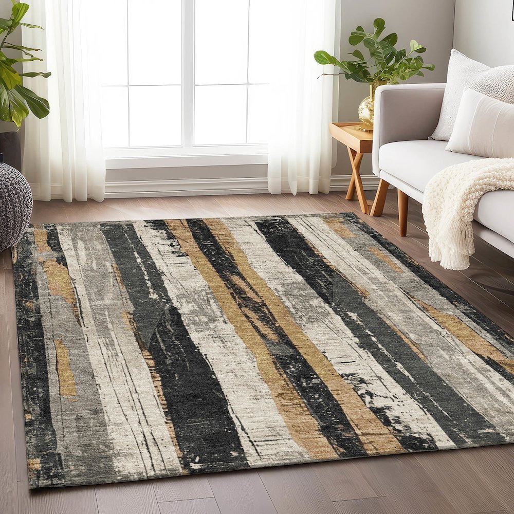 Machine Washable Indoor/Outdoor Chantille Taupe 9' x 12' Rug. Picture 5