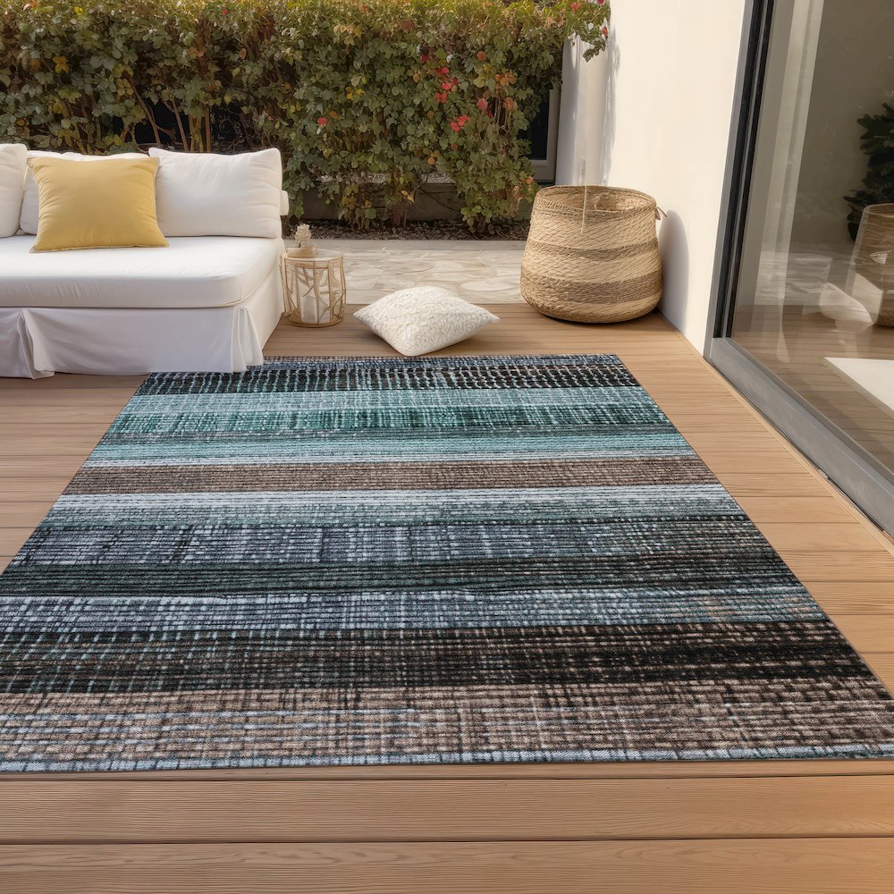 Machine Washable Indoor/Outdoor Chantille Teal 9' x 12' Rug. Picture 8