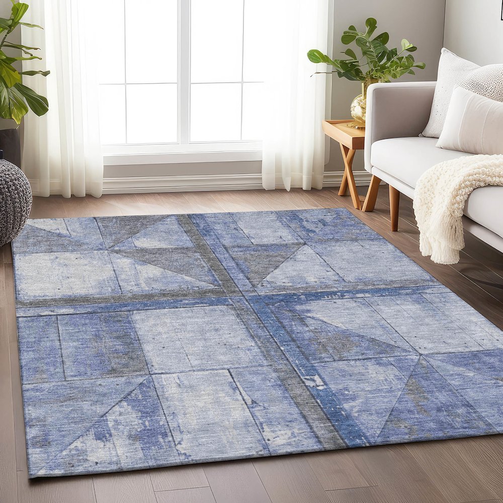 Machine Washable Indoor/Outdoor Chantille Denim 9' x 12' Rug. Picture 5