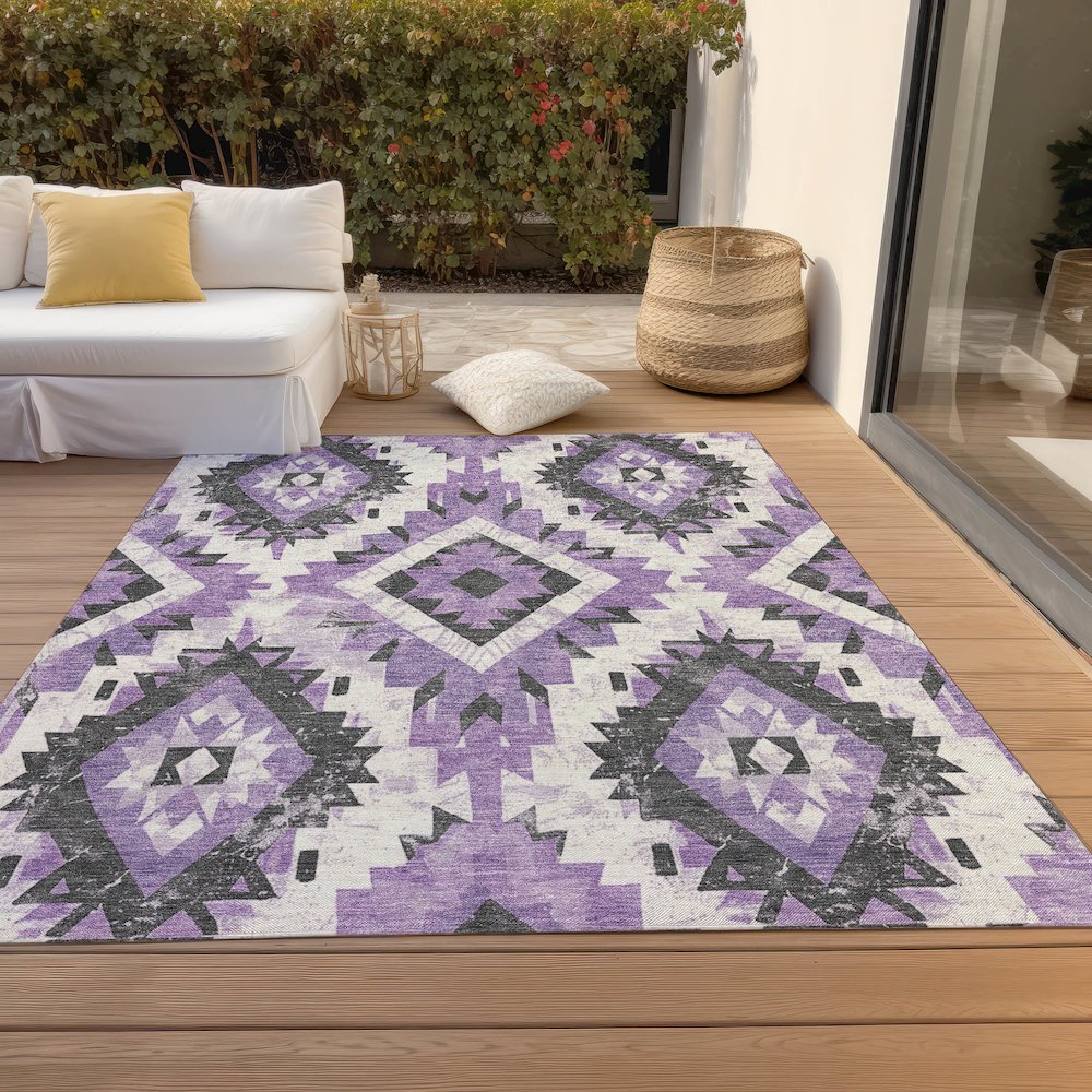 Machine Washable Indoor/Outdoor Chantille Purple 9' x 12' Rug. Picture 8
