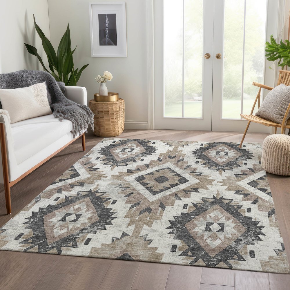 Machine Washable Indoor/Outdoor Chantille Taupe 9' x 12' Rug. Picture 6