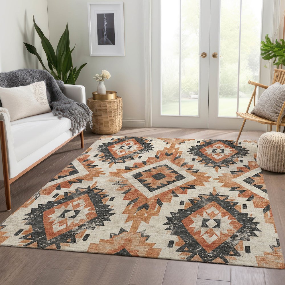 Machine Washable Indoor/Outdoor Chantille Terracotta 9' x 12' Rug. Picture 6