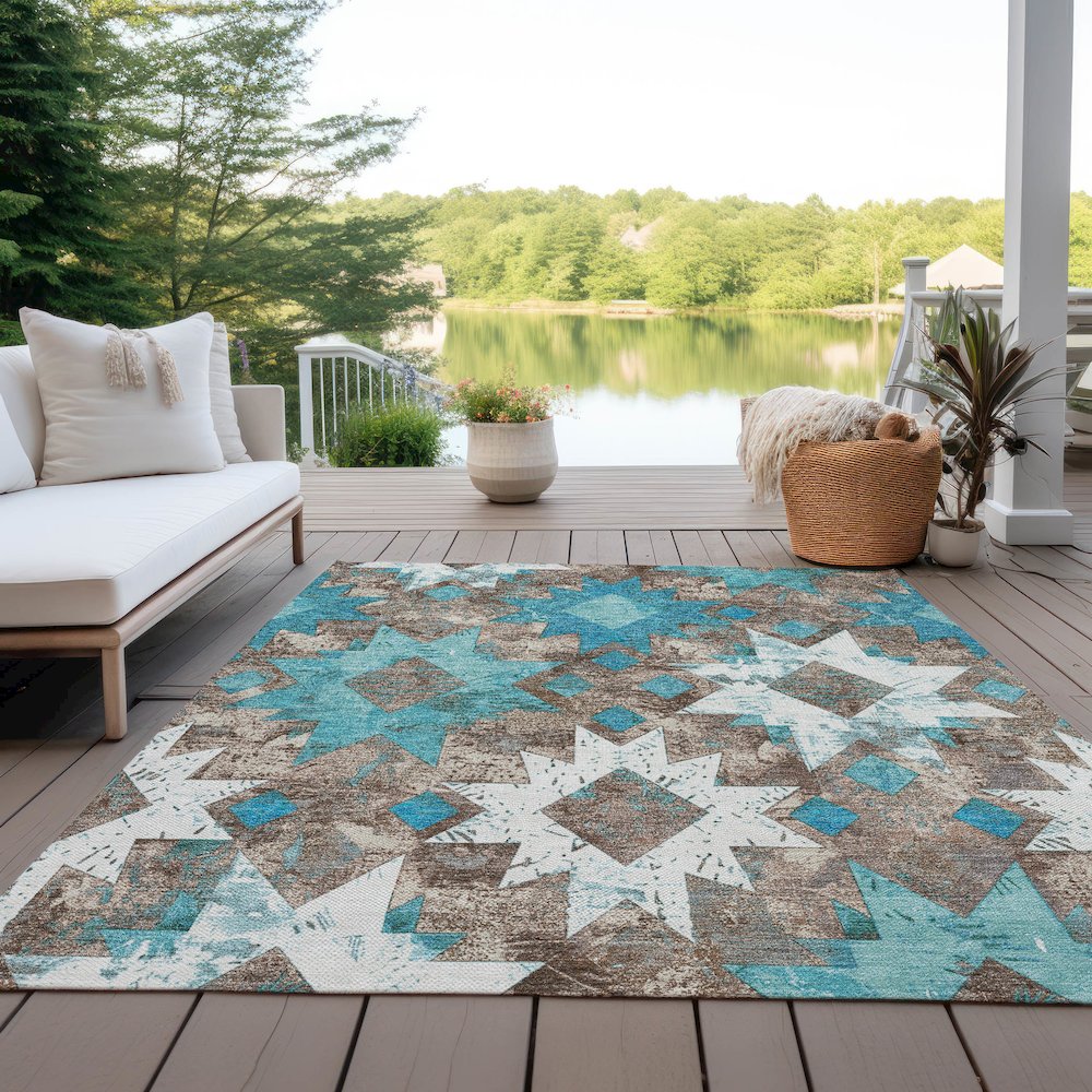 Machine Washable Indoor/Outdoor Chantille Teal 9' x 12' Rug. Picture 7
