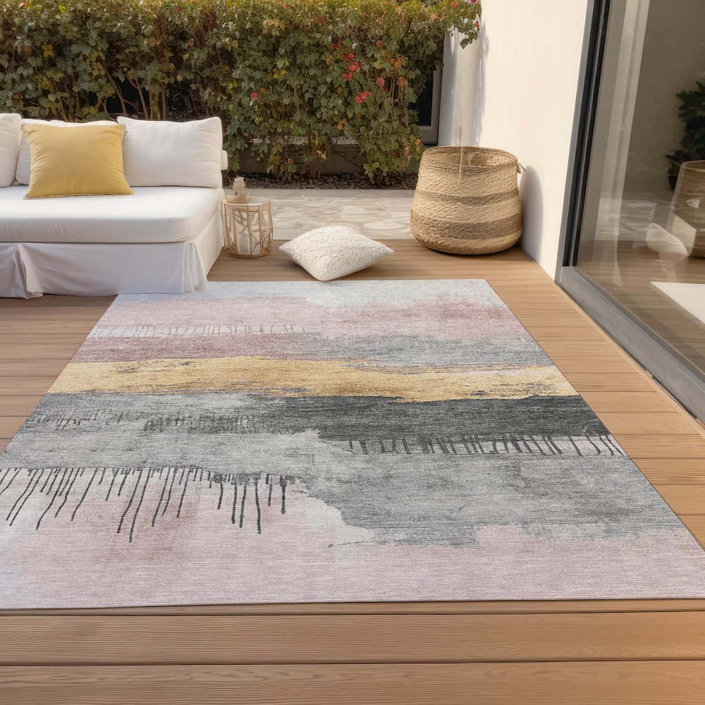 Machine Washable Indoor/Outdoor Chantille Blush 9' x 12' Rug. Picture 8