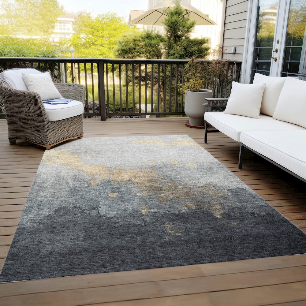 Machine Washable Indoor/Outdoor Chantille Gold 9' x 12' Rug. Picture 8